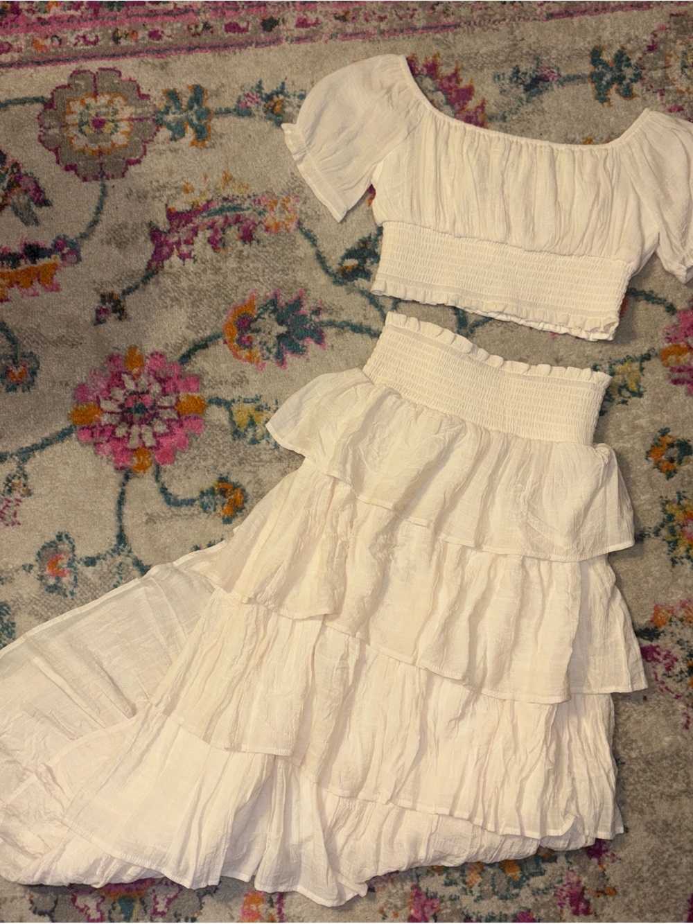 Bittersweet Boutique Cream Tiered Maxi Skirt Set